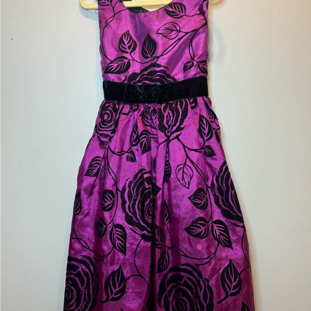 Elegant Floral Kids Dress in Pink and Black